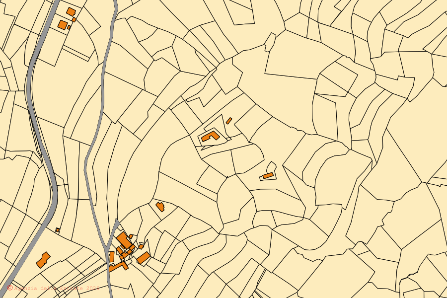 Mappa catastale del centro di Cerretto Langhe: particelle e fabbricati, cartografia Agenzia delle Entrate