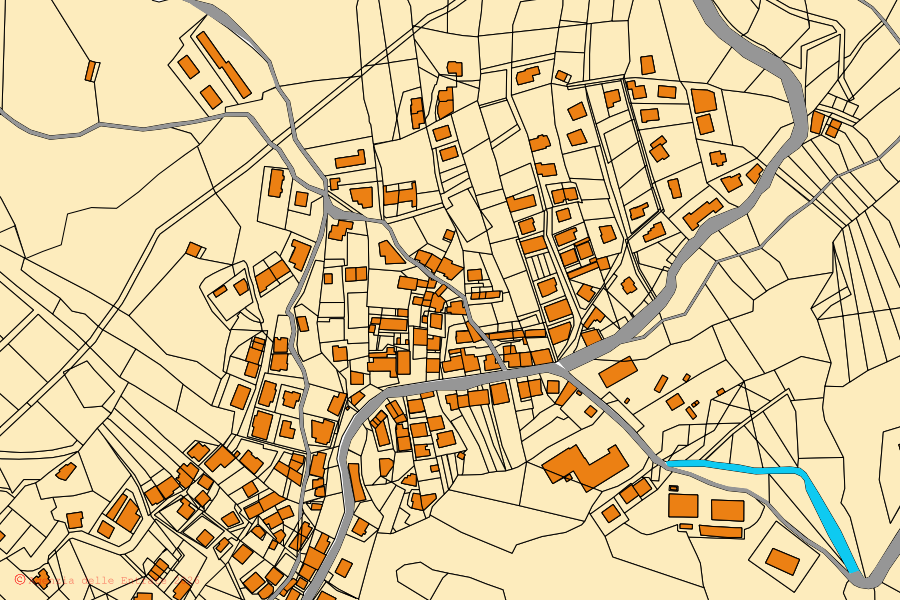 Mappa catastale del centro di Cerva: particelle e fabbricati, cartografia Agenzia delle Entrate