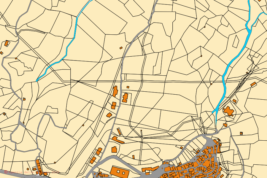 Mappa catastale del centro di Cervicati: particelle e fabbricati, cartografia Agenzia delle Entrate