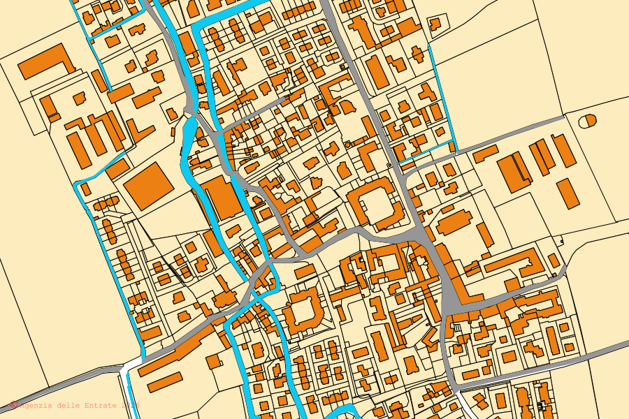 Mappa catastale del centro di Cervignano d'Adda: particelle e fabbricati, cartografia Agenzia delle Entrate