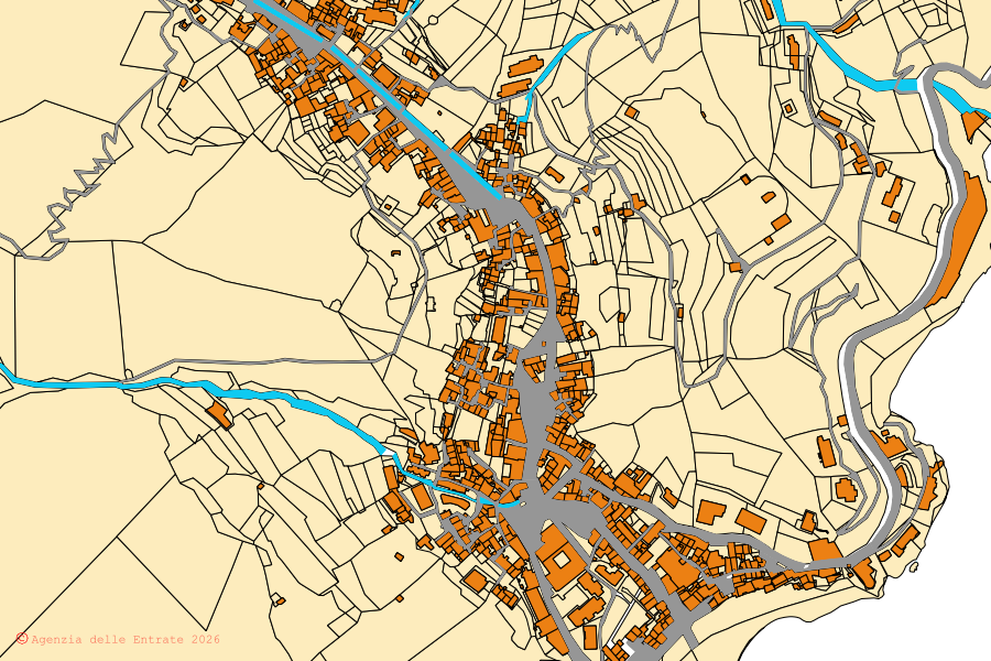 Mappa catastale del centro di Cetara: particelle e fabbricati, cartografia Agenzia delle Entrate