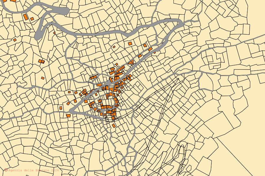 Mappa catastale del centro di Challand-Saint-Anselme: particelle e fabbricati, cartografia Agenzia delle Entrate