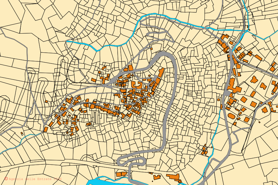 Mappa catastale del centro di Champdepraz: particelle e fabbricati, cartografia Agenzia delle Entrate