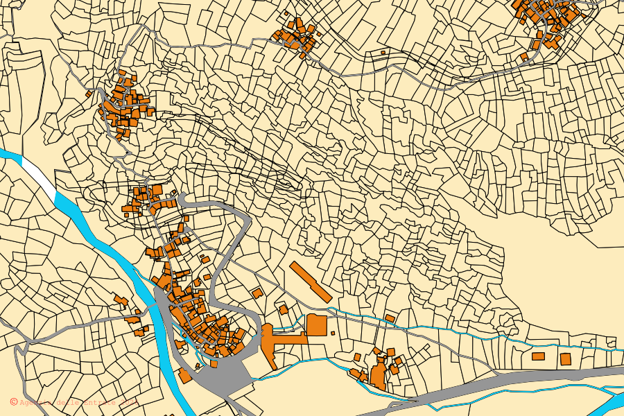 Mappa catastale del centro di Champorcher: particelle e fabbricati, cartografia Agenzia delle Entrate