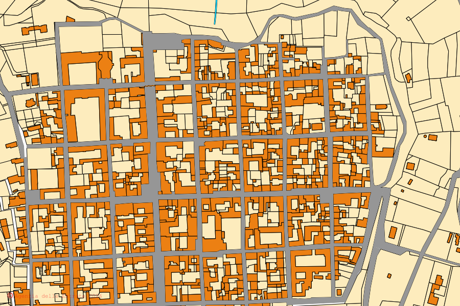Mappa catastale del centro di Cherasco: particelle e fabbricati, cartografia Agenzia delle Entrate
