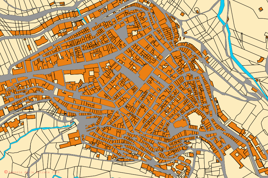 Mappa catastale del centro di Chiaramonte Gulfi: particelle e fabbricati, cartografia Agenzia delle Entrate