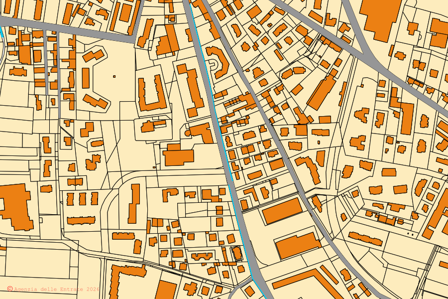 Mappa catastale del centro di Chieri: particelle e fabbricati, cartografia Agenzia delle Entrate
