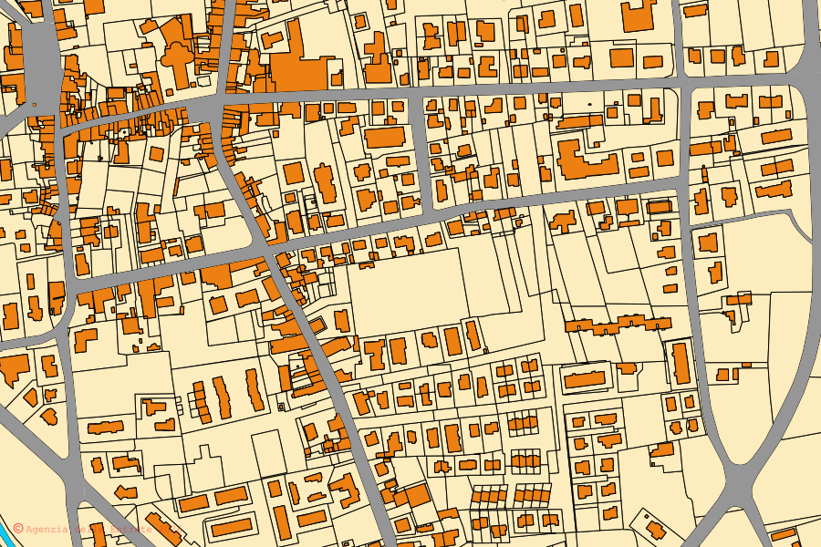 Mappa catastale del centro di Chiesina Uzzanese: particelle e fabbricati, cartografia Agenzia delle Entrate