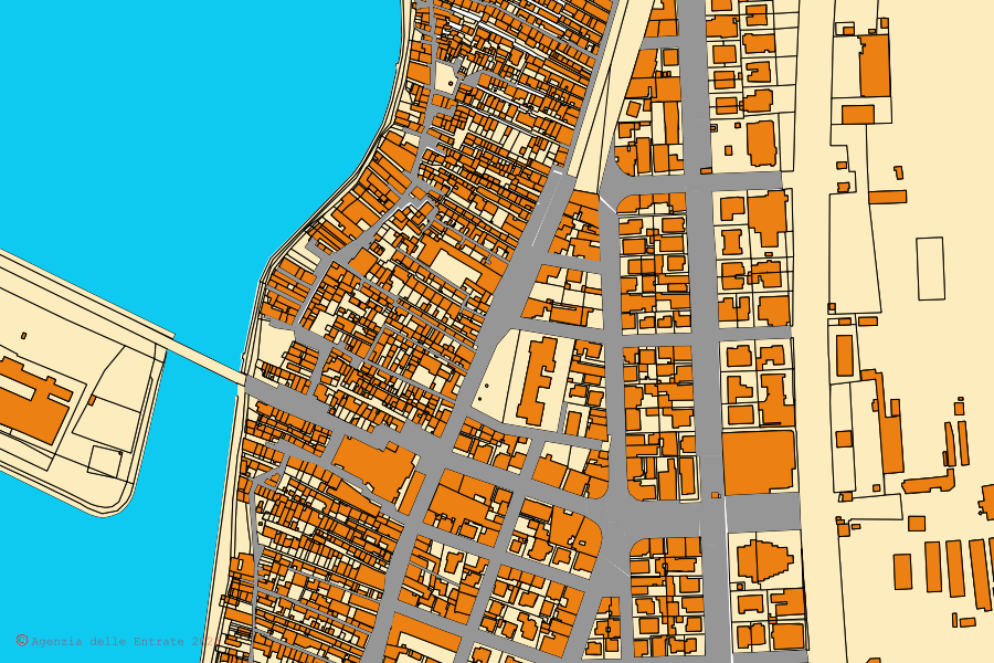 Mappa catastale del centro di Chioggia: particelle e fabbricati, cartografia Agenzia delle Entrate