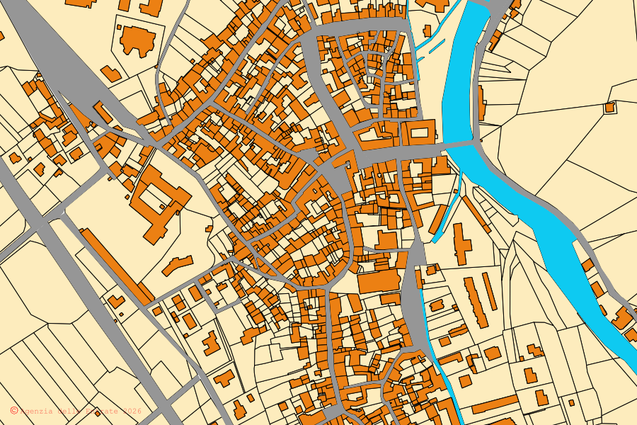 Mappa catastale del centro di Chiusa di Pesio: particelle e fabbricati, cartografia Agenzia delle Entrate