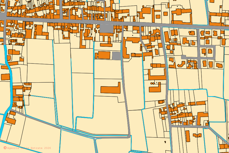 Mappa catastale del centro di Cingia de' Botti: particelle e fabbricati, cartografia Agenzia delle Entrate