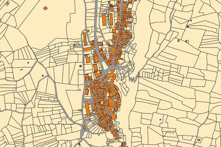Mappa catastale del centro di Cirigliano: particelle e fabbricati, cartografia Agenzia delle Entrate