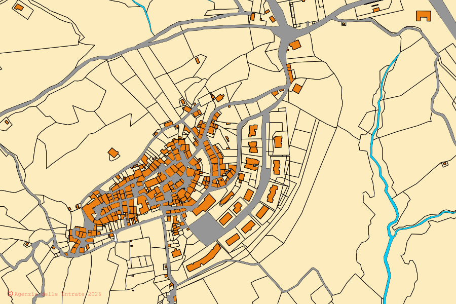 Mappa catastale del centro di Civitella Paganico: particelle e fabbricati, cartografia Agenzia delle Entrate