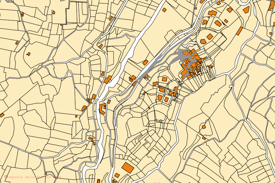 Mappa catastale del centro di Claino con Osteno: particelle e fabbricati, cartografia Agenzia delle Entrate