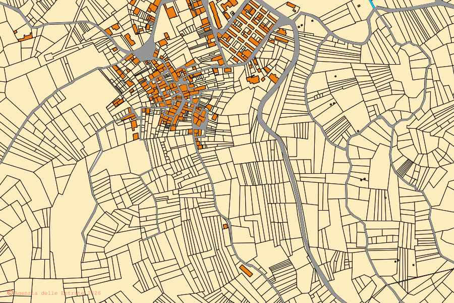 Mappa catastale del centro di Cocullo: particelle e fabbricati, cartografia Agenzia delle Entrate