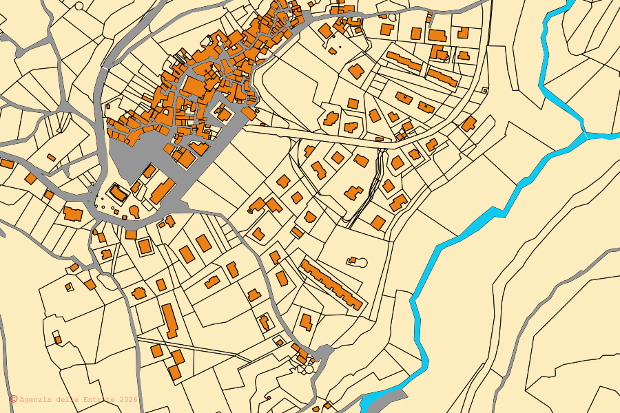 Mappa catastale del centro di Colle San Magno: particelle e fabbricati, cartografia Agenzia delle Entrate