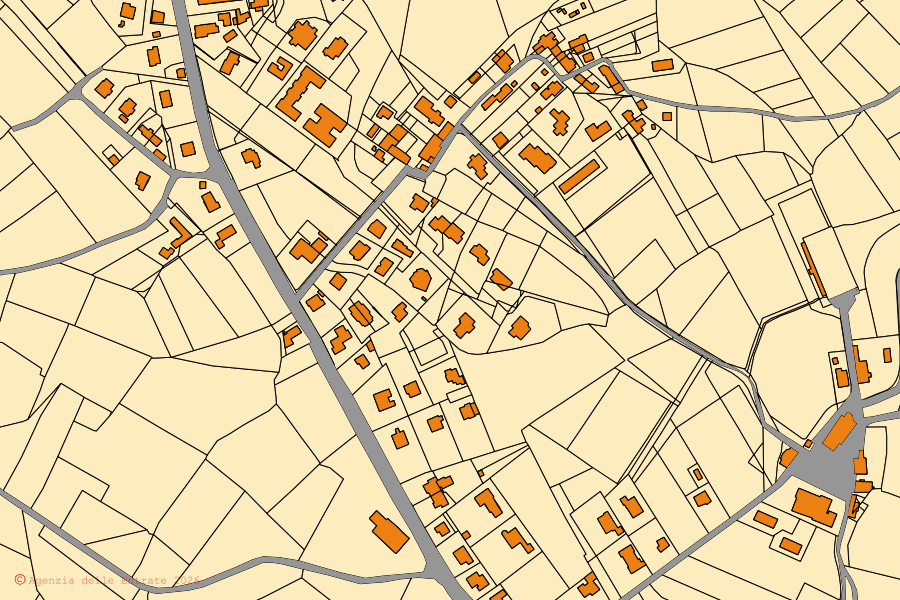 Mappa catastale del centro di Colle Umberto: particelle e fabbricati, cartografia Agenzia delle Entrate