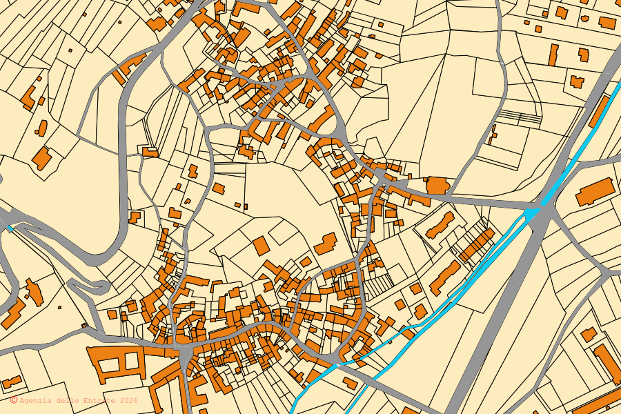 Mappa catastale del centro di Colleretto Giacosa: particelle e fabbricati, cartografia Agenzia delle Entrate