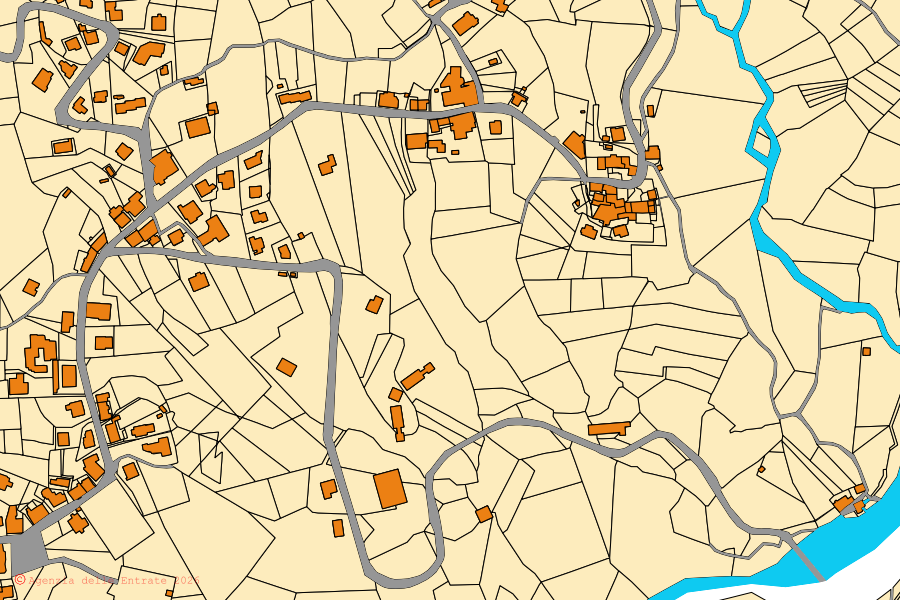 Mappa catastale del centro di Comano: particelle e fabbricati, cartografia Agenzia delle Entrate