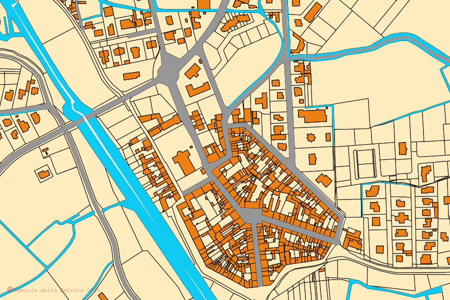 Mappa catastale del centro di Commessaggio: particelle e fabbricati, cartografia Agenzia delle Entrate