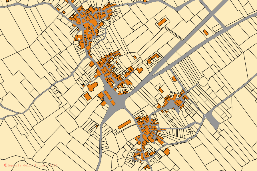 Mappa catastale del centro di Conca Casale: particelle e fabbricati, cartografia Agenzia delle Entrate