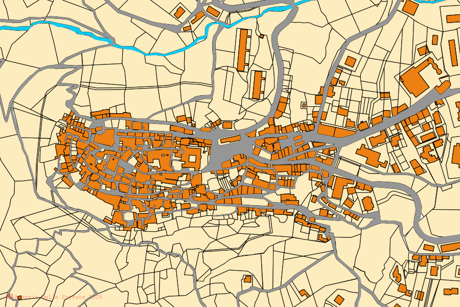 Mappa catastale del centro di Contursi Terme: particelle e fabbricati, cartografia Agenzia delle Entrate