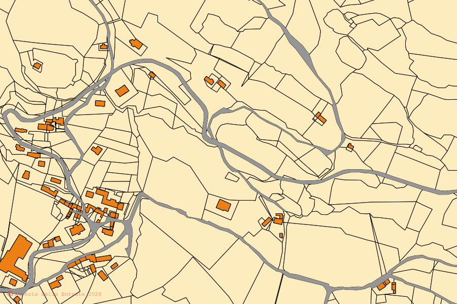Mappa catastale del centro di Cordignano: particelle e fabbricati, cartografia Agenzia delle Entrate