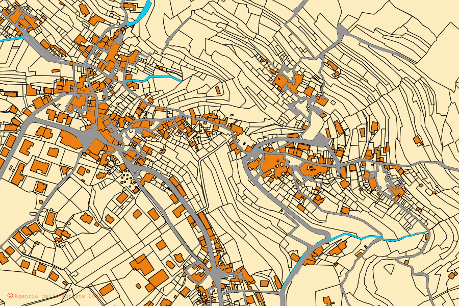 Mappa catastale del centro di Coreno Ausonio: particelle e fabbricati, cartografia Agenzia delle Entrate