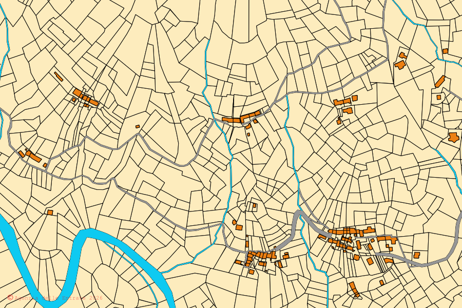 Mappa catastale del centro di Corio: particelle e fabbricati, cartografia Agenzia delle Entrate