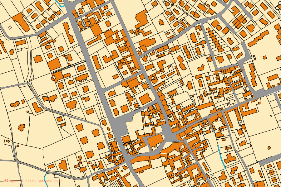 Mappa catastale del centro di Cornate d'Adda: particelle e fabbricati, cartografia Agenzia delle Entrate