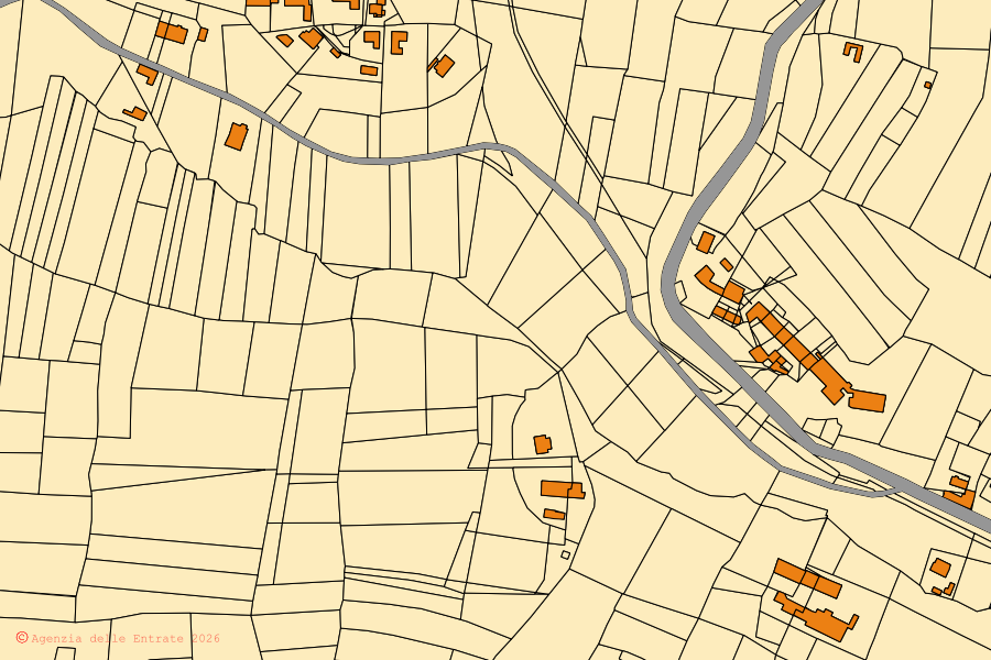 Mappa catastale del centro di Corneliano d'Alba: particelle e fabbricati, cartografia Agenzia delle Entrate