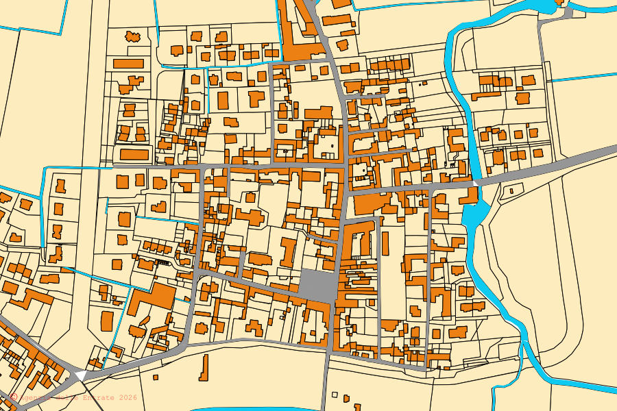 Mappa catastale del centro di Corno Giovine: particelle e fabbricati, cartografia Agenzia delle Entrate