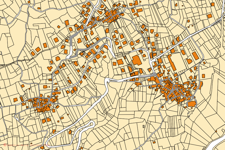 Mappa catastale del centro di Corrido: particelle e fabbricati, cartografia Agenzia delle Entrate