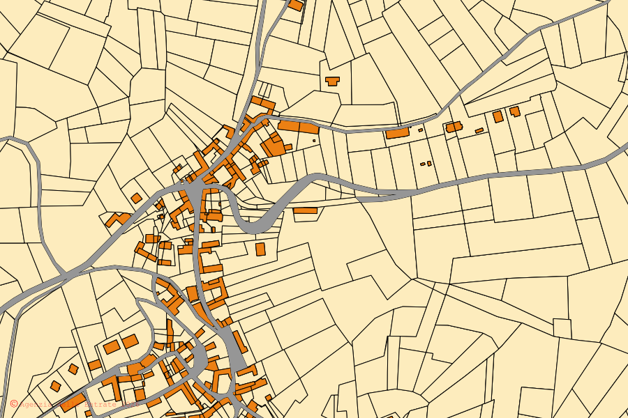 Mappa catastale del centro di Corsione: particelle e fabbricati, cartografia Agenzia delle Entrate