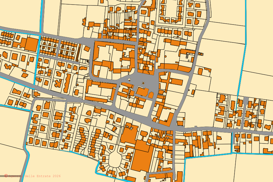 Mappa catastale del centro di Corte de' Frati: particelle e fabbricati, cartografia Agenzia delle Entrate