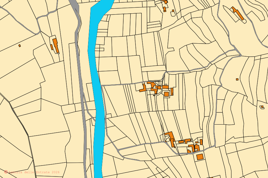 Mappa catastale del centro di Cortemilia: particelle e fabbricati, cartografia Agenzia delle Entrate