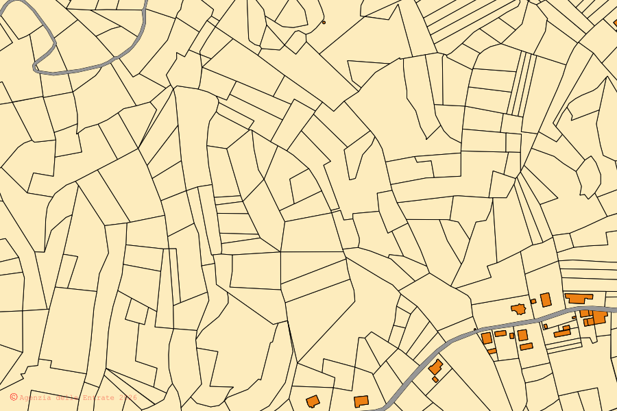 Mappa catastale del centro di Cortiglione: particelle e fabbricati, cartografia Agenzia delle Entrate