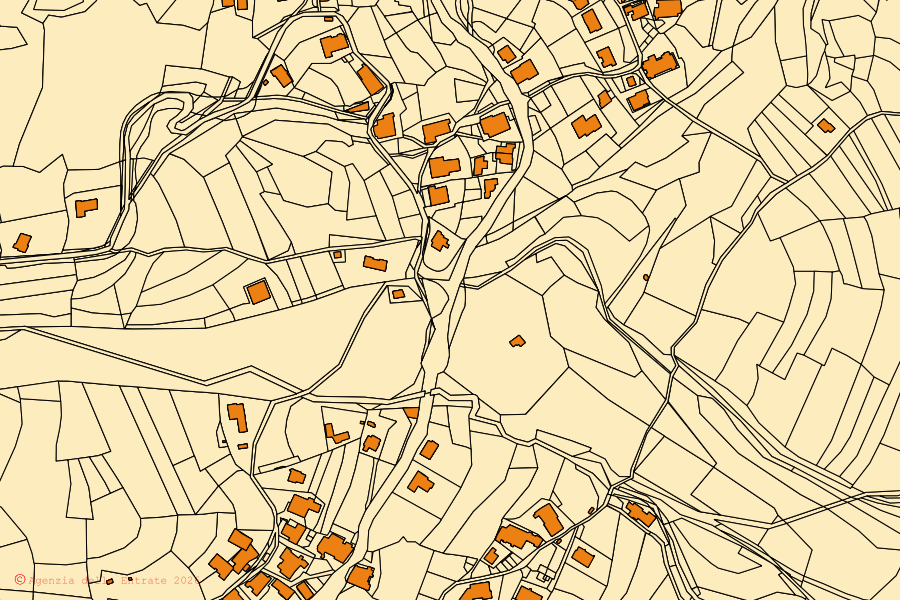 Mappa catastale del centro di Cortina d'Ampezzo: particelle e fabbricati, cartografia Agenzia delle Entrate