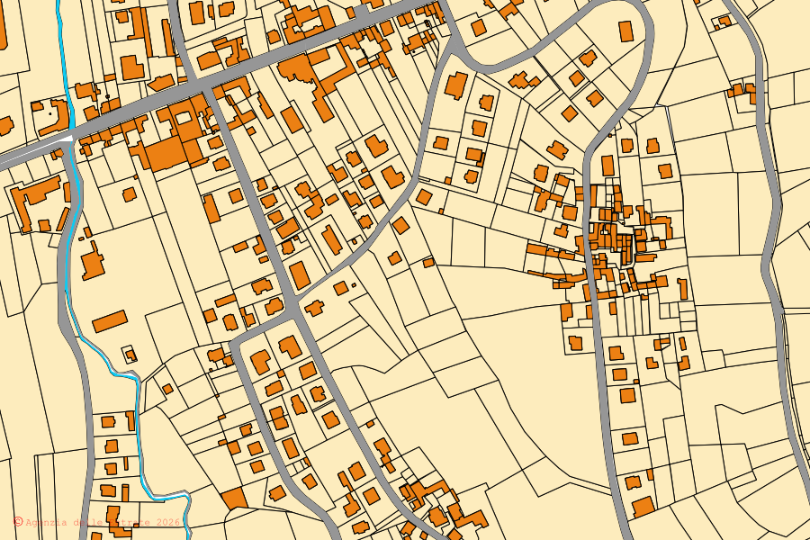 Mappa catastale del centro di Corvino San Quirico: particelle e fabbricati, cartografia Agenzia delle Entrate