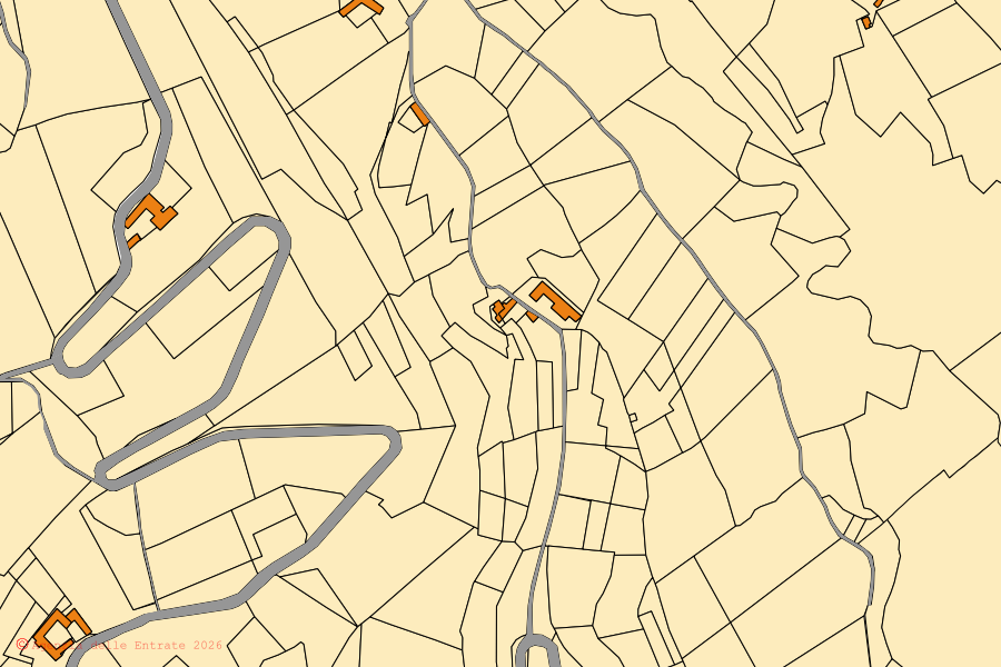 Mappa catastale del centro di Cossano Belbo: particelle e fabbricati, cartografia Agenzia delle Entrate
