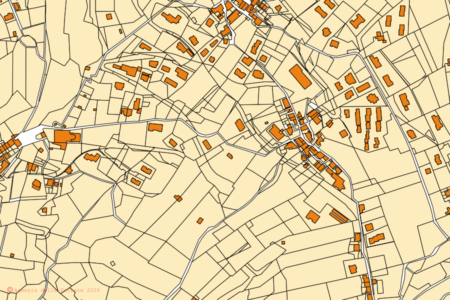 Mappa catastale del centro di Costa Serina: particelle e fabbricati, cartografia Agenzia delle Entrate