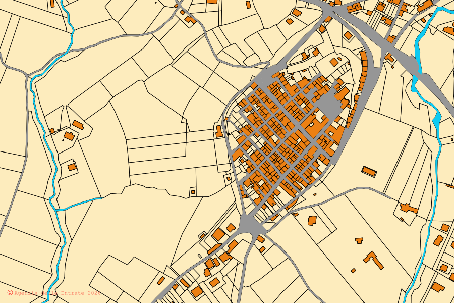 Mappa catastale del centro di Costacciaro: particelle e fabbricati, cartografia Agenzia delle Entrate