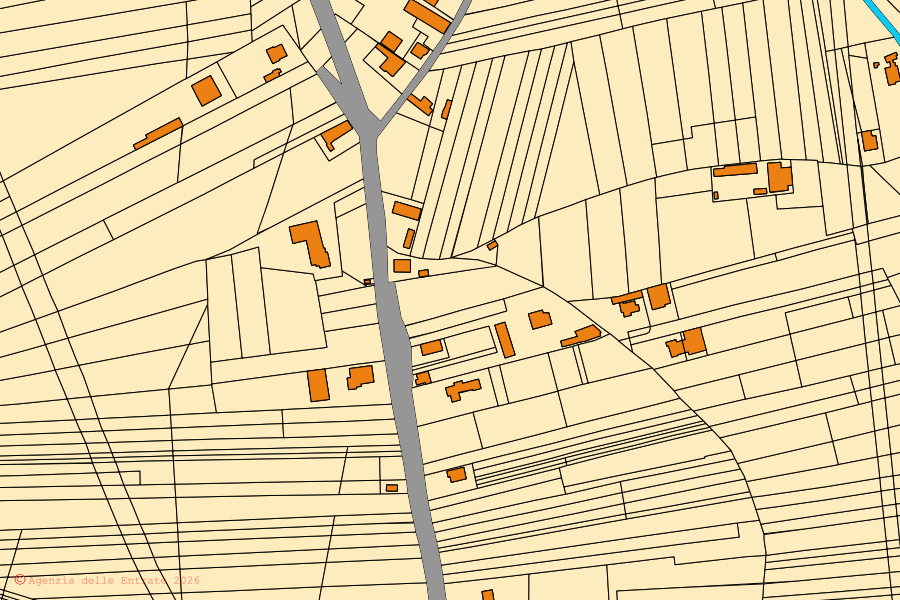 Mappa catastale del centro di Costigliole d'Asti: particelle e fabbricati, cartografia Agenzia delle Entrate