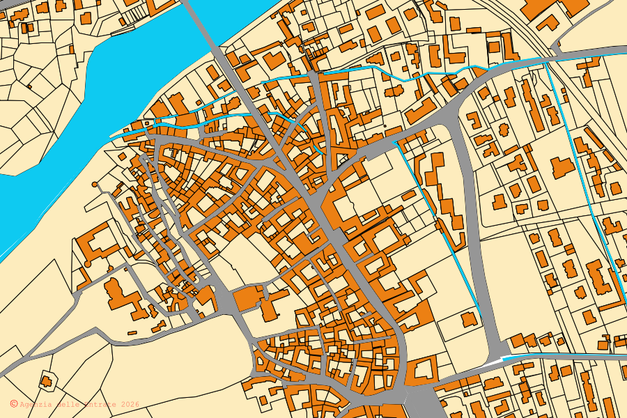 Mappa catastale del centro di Costigliole Saluzzo: particelle e fabbricati, cartografia Agenzia delle Entrate