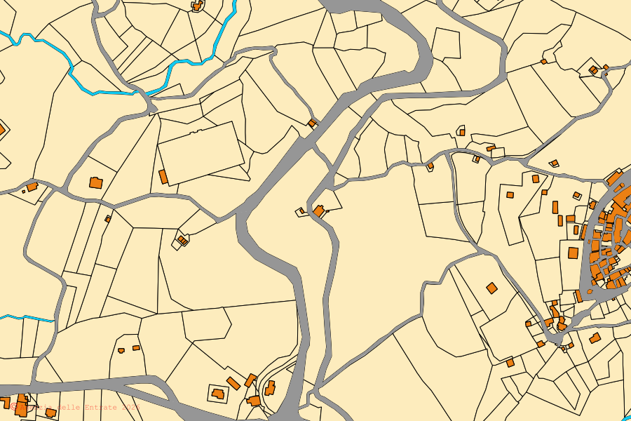 Mappa catastale del centro di Cottanello: particelle e fabbricati, cartografia Agenzia delle Entrate