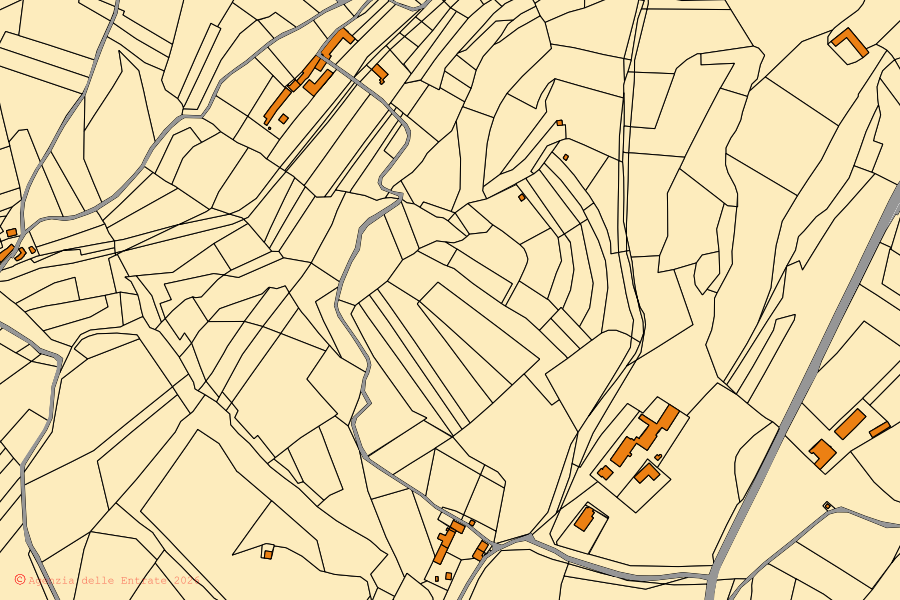 Mappa catastale del centro di Cravanzana: particelle e fabbricati, cartografia Agenzia delle Entrate