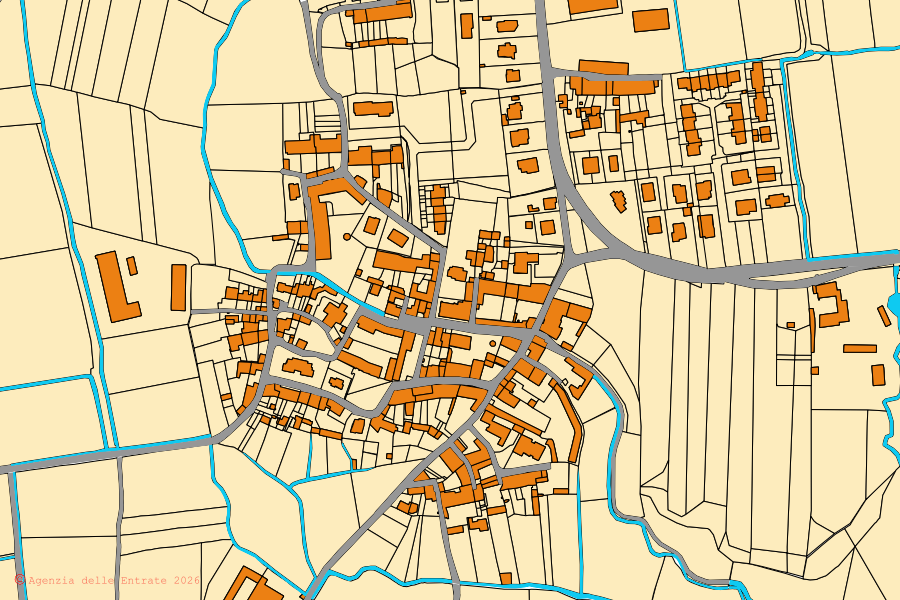 Mappa catastale del centro di Credera Rubbiano: particelle e fabbricati, cartografia Agenzia delle Entrate