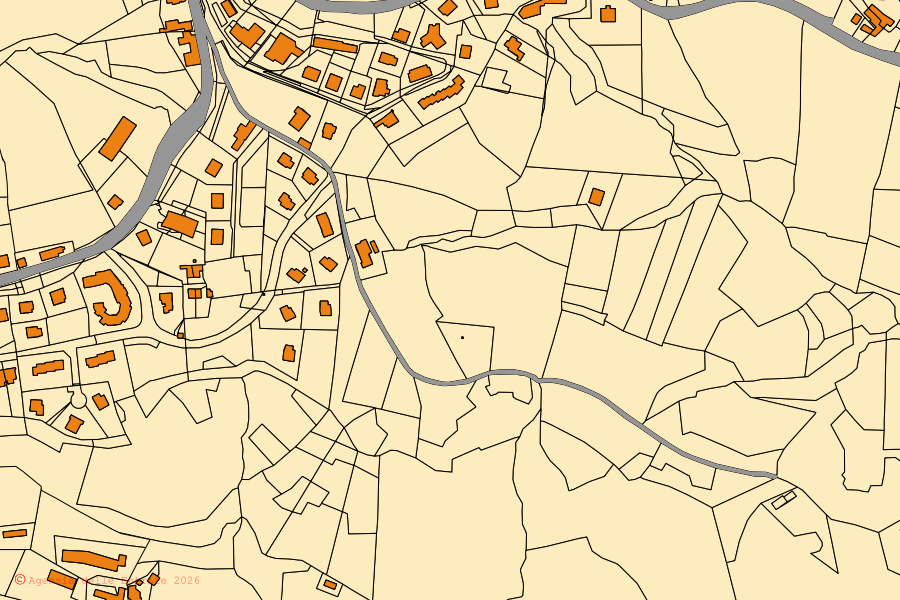 Mappa catastale del centro di Cremolino: particelle e fabbricati, cartografia Agenzia delle Entrate