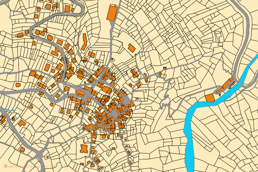 Mappa catastale del centro di Crognaleto: particelle e fabbricati, cartografia Agenzia delle Entrate