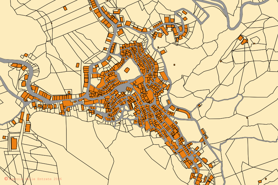 Mappa catastale del centro di Crucoli: particelle e fabbricati, cartografia Agenzia delle Entrate